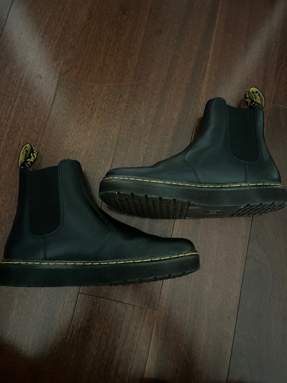 Black Leather, Doc Marten, Chelsea Boots with Yellow Stitching - Picture 4 of 6